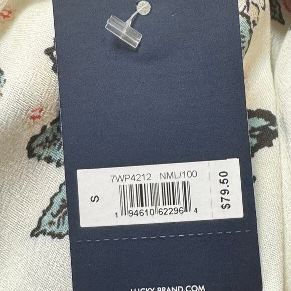 Lucky Brand Size Small Rose Print Smocked Ruffle Pullover Split Neck Blouse - Picture 8 of 8